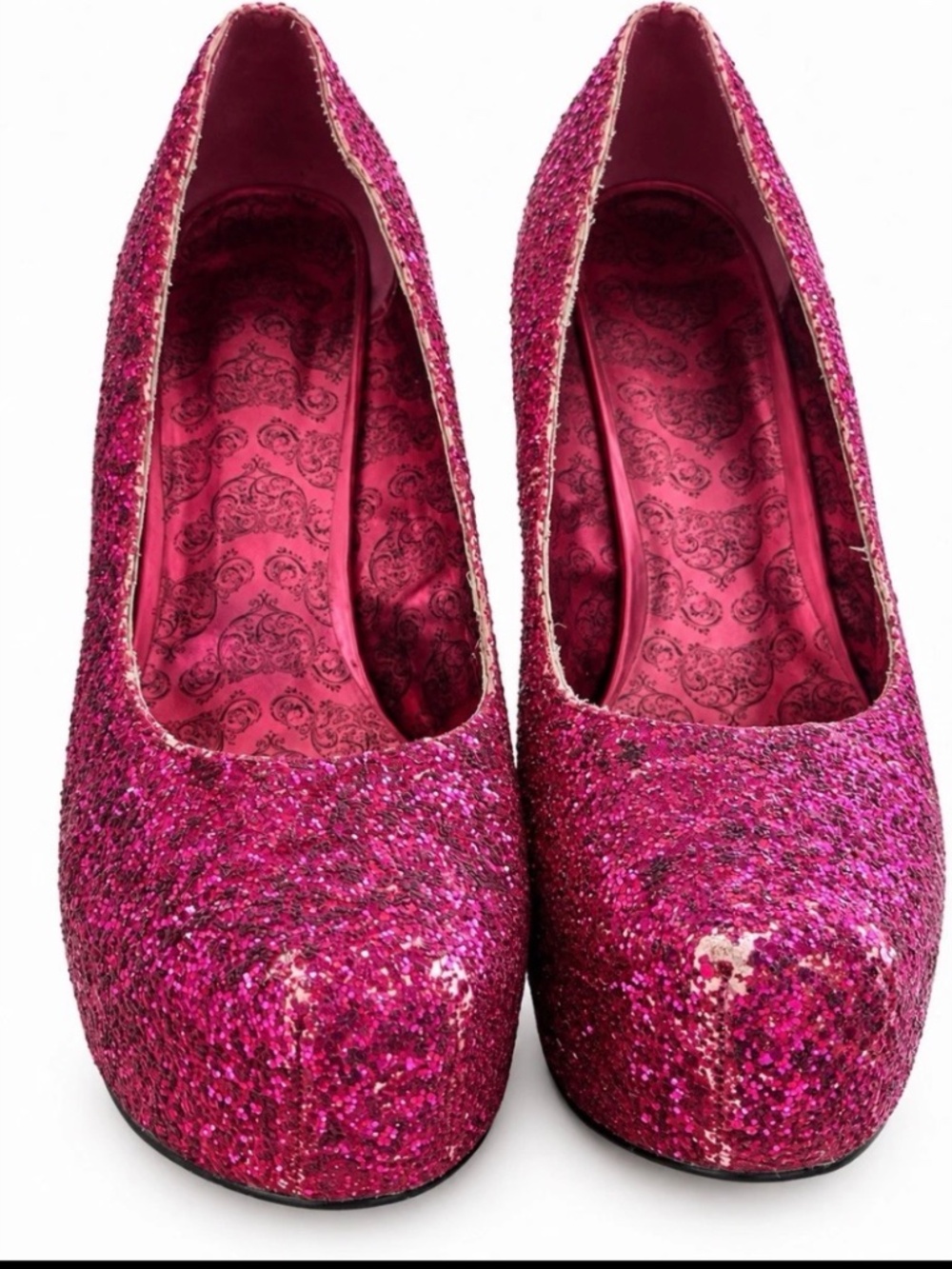 Pleaser Pink Glitter Patent Leather Platform Stiletto Slip-On Heels 15W